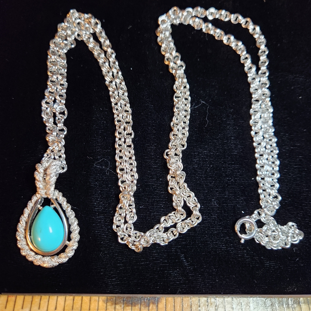 Turquoise Teardrop Silver Necklace
